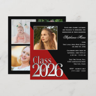 Convite Turma de 2026 Graduação Prata com Foto Vermelha