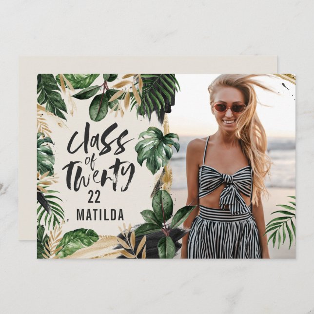 Convite Turma de graduação tropical de 2022, foto moderna (Frente/Verso)