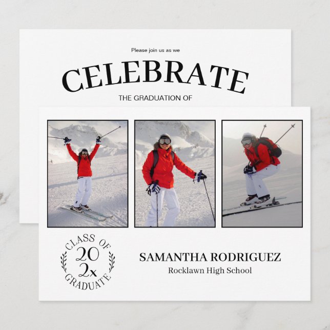 Convite Turma De Graduados 3 Foto Festa De Formatura Branc (Frente/Verso)