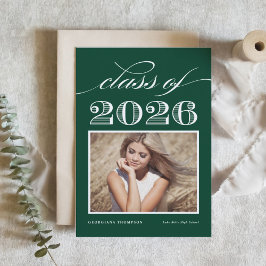 Convite Turma Vintage de 2026 Foto de Formatura Verde