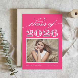 Convite Turma Vintage de 2026 Rosa Quente Foto Graduação
