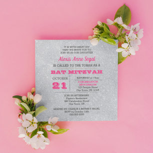 Convite Turmalina Rosa e Bat Mitzvah Silver Glitter