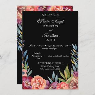 Convite Turnê Tropical Elegante e Casamento Negro Blush V2