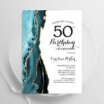 Convite Turquesa Agate Dourado Branco 50º Aniversário<br><div class="desc">Turquesa, branca e dourada agam o 50º convite de aniversário. Elegante design moderno com aquarela agate marble geode background, faux glitter gold e typografia script font. Trendy convida o cartão perfeito para uma comemoração de dia das mulheres na moda. Impressos convites Zazzle ou modelo de impressão digital instantânea para download....</div>