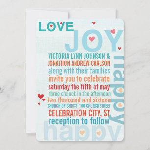 Convite Turquesa Aqua Red Modern Typografia Vermelha Pássa