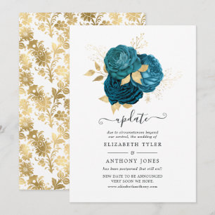 Convite Turquesa - Atualização de Casamento Floral Dourado