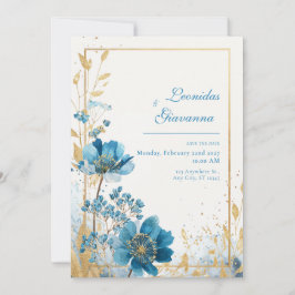 Convite Turquesa Azul Ártico Dourado Brilho Aquarela