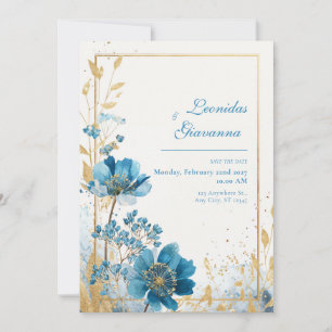 Convite Turquesa Azul Ártico Dourado Brilho Aquarela