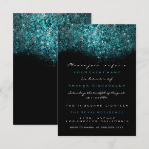 Convite Turquesa Azul Brilhante Glitter Preto Branco Ofici