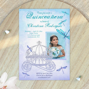 Convite Turquesa, Azul Claro Quinceañera