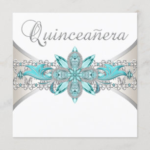 Convite Turquesa Azul e Prata Quinceanera