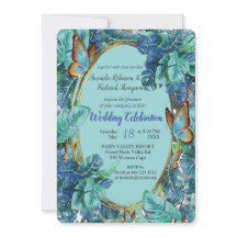 Turquesa Azul Monstera Folhas e Borboletas