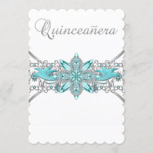 Convite Turquesa Azul Prata Quinceanera