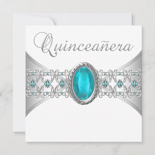 Convite Turquesa Blue Silver Quinceanera Invasores (Frente)