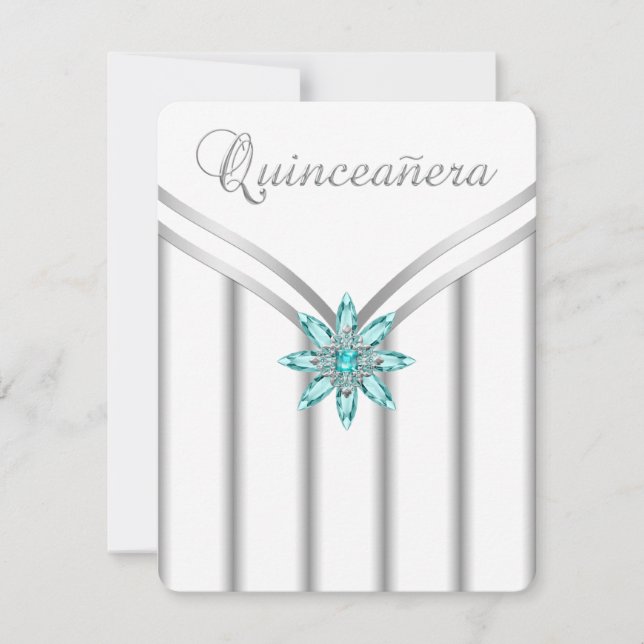 Convite Turquesa Blue Silver Quinceanera Invasores (Frente)