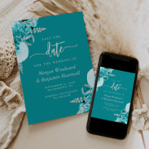 Turquesa Casamento Floral de Prata Save the Date