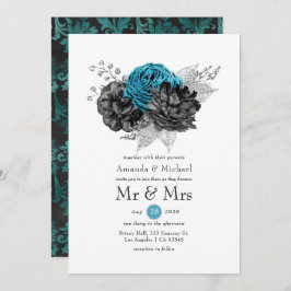 Convite Turquesa - Casamento Floral de Teal Black e Silver