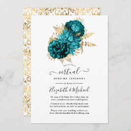Convite Turquesa - Casamento Floral Dourado e Teal