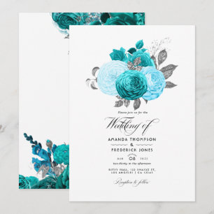 Convite Turquesa - Casamento Floral Turquesa e Prata