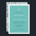 Convite Turquesa Clássica Bar Azul Mitzvah<br><div class="desc">Este convite clássico,  simples e chic do Bar Mitzvah apresenta um fundo azul turquesa enquadrado por uma fronteira branca com a estrela de david. O verso apresenta um fundo azul-turquesa claro com padrões de traçado azul-marinho. Personalize-o para as suas necessidades. Você pode encontrar produtos correspondentes na minha loja.</div>