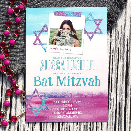 Convite Turquesa Colorida, Bat Mitzvah, Brilhante Rosa Que