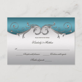Convite Turquesa com Espirais Prateadas Ornamentadas RSVP