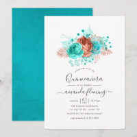 Turquesa & Coral Aquarela Quinceañera