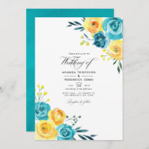 Turquesa e Amarelo Casamento Floral Inv