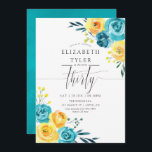 Convite Turquesa e aniversário de 30 anos Amarelo<br><div class="desc">Turquesa e amarelo - chá e limão floral,  30 anos de convite com acentos de coral com flores aquarelle e folhagem.</div>