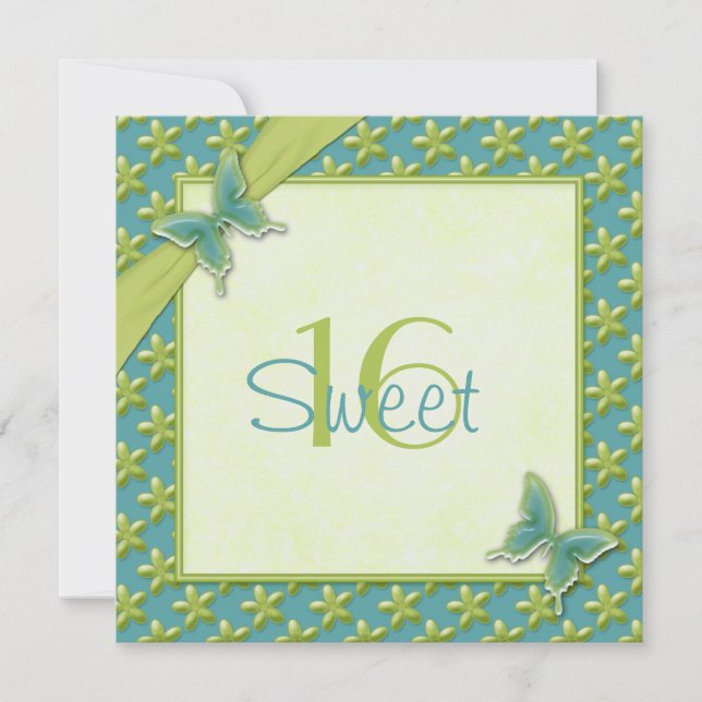 Convite Turquesa e borboleta Limão Doce 16 Convidam (Frente)