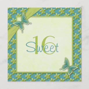 Convite Turquesa e borboleta Limão Doce 16 Convidam