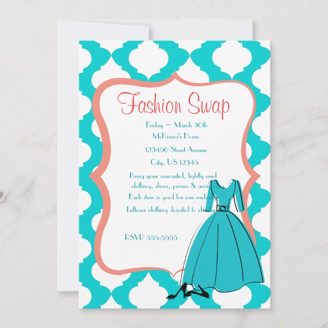 Convite Turquesa e Coral (Frente)