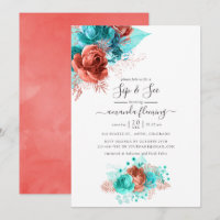 Turquesa e Coral Floral de Aquarela Sip e Veja