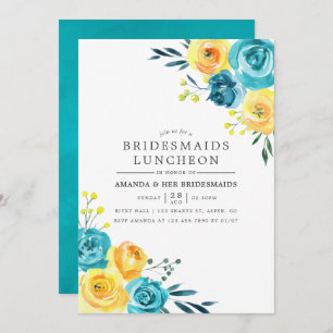 Convite Turquesa e Cordas Florais Amarelas