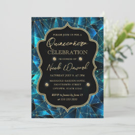 Convite Turquesa e Dourado Cristal Galáxia da Meia-Noite Q