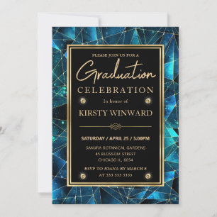Convite Turquesa e Dourado Graduação Midnight Crystal Gala