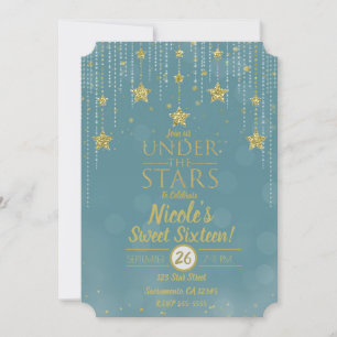 Convite Turquesa e Dourado Sob as Estrelas Estrelado Sweet