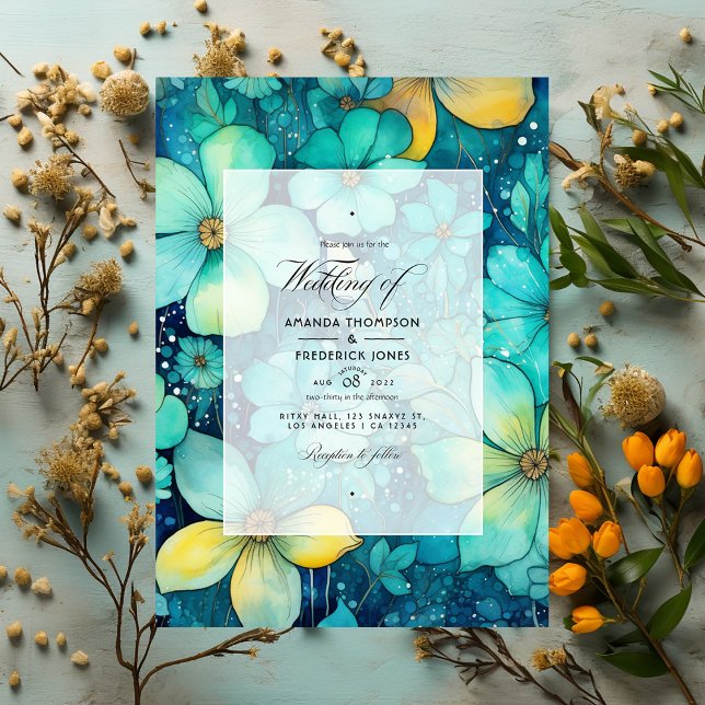 Convite Turquesa e Patina Floral Wedding (Criador carregado)