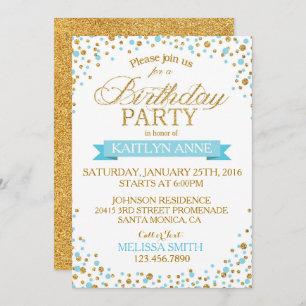 Convite Turquesa e pontos Dourados de relva