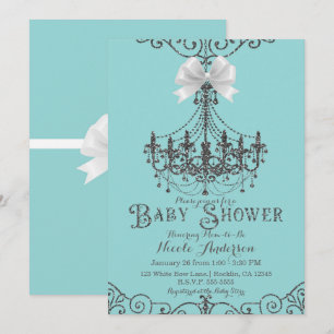 Convite Turquesa e Prata Arco Branco Chique Baby Shower