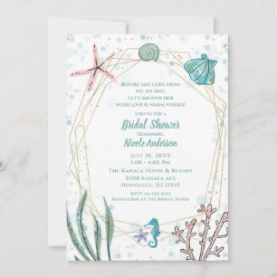 Convite Turquesa e Rosa Sob o Mar Bridal Shower Caprichoso