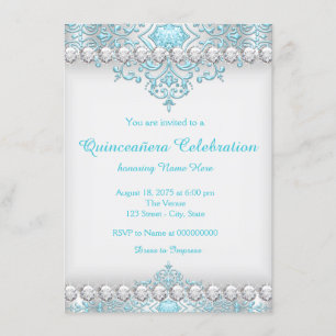 Convite Turquesa e Silver Diamond Quinceanera