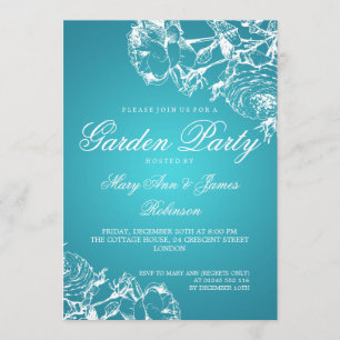 Convite Turquesa elegante dos rosas do partido de jardim