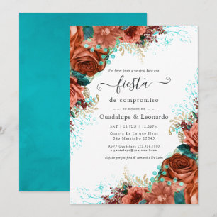 Convite Turquesa Espanhola & Coral Festa de Noivado Floral