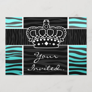 Convite Turquesa feminino e coroa preta do impressão da