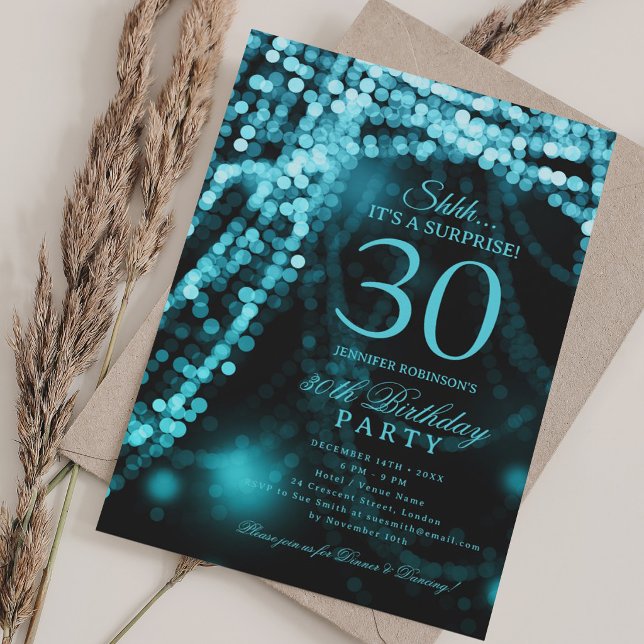 Convite Turquesa | Festa de Surpresa de 30 Anos  (Turquoise | Surprise 30th Birthday Party Invitation)