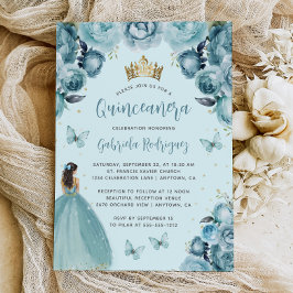 Convite Turquesa Floral Watercolor Princesa Quinceañera