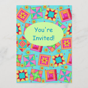 Convite Turquesa Green Patchwork Quilt Block Art