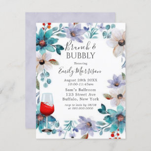 Convite Turquesa Lavanda Floral Brunch e Bubble