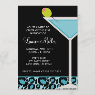 Convite Turquesa Martini e impressão do leopardo